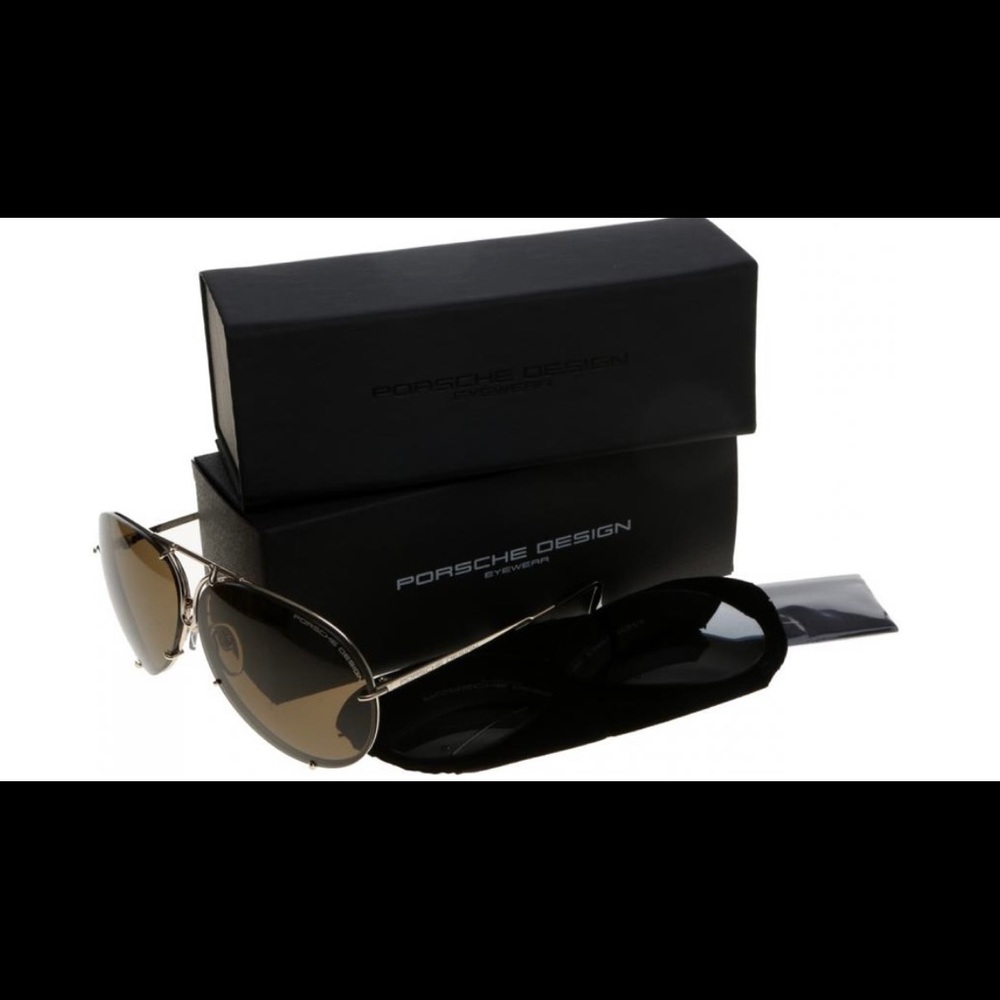 Porsche Design Aviator Sunglasses Brown Gold Frame - Picture 9 of 16